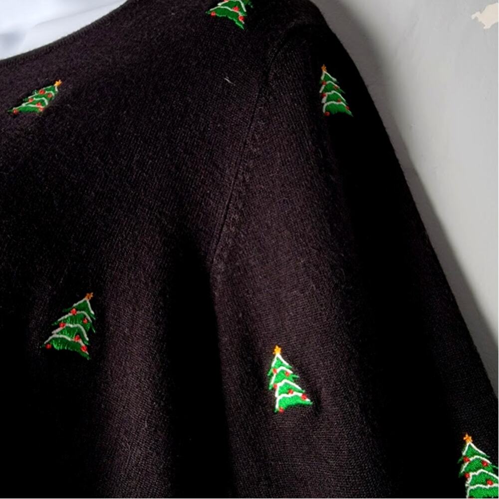 Etoile Women's Large Black Christmas Cardigan Sweater Trees Ugly Xmas Party - Picture 2 of 8
